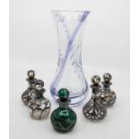 A group of scent bottles, including silver overlaid, etc; and a vase (6)