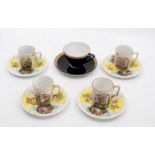 A set of four continental coffee cans and saucers; and another cup and saucer (5)