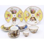 Continental ceramics - Dresden; Augustus Rex etc; cups and saucers; plates (10)
