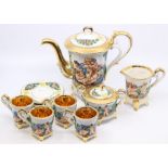 A Capodimonte coffee set for four, including coffee pot, four cups and saucers, milk jug and sugar
