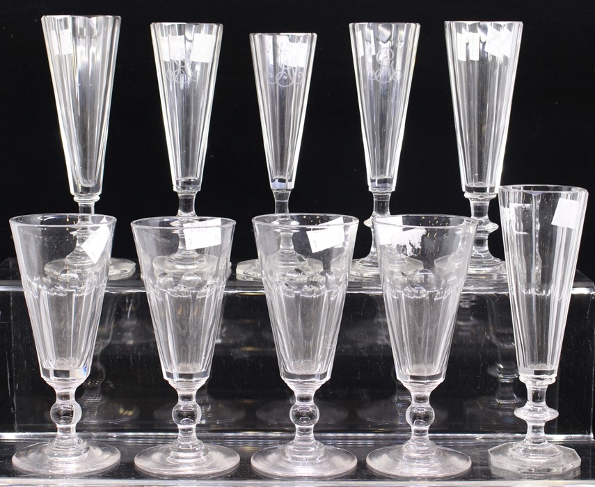 Ten assorted glass flutes (10)