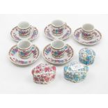 Floral transfer printed cups and saucers, plus three boxes (8)