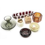 Onyx and glass ashtrays; chamberstick; table lighters; etc (7)