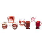 Seven pieces of ruby flash glass, including continental, etched etc (7)