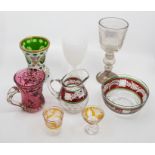 19th and 20th century glassware, including etched glass; overlaid vase; flash glass; etc (8)