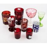 A collection of 19th century and later glassware, etched, gilded, German, Continental etc (8)