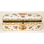 A large continental rectangular box and cover, central cartouche painted with figures, floral