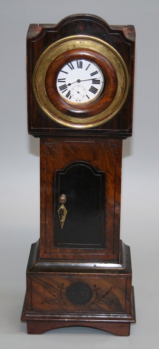 A craftsman built miniature walnut and ebonised longcase clock case, supporting a silver plated - Image 2 of 2