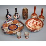 An early 20th Japanese ''Eggshell'' porcelain part tea service, a pair of kutani onion form vases,