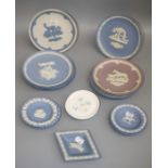 A collection of nine Wedgwood Jasper Mother's Day plates circa 1980/90's together with five dressing