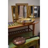 Two mid 20th Century wall mirrors, dressing table mirror, hand drill, vintage, brass bed pan