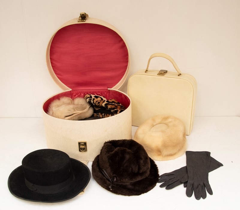 Vintage clothing and textiles - a pair of men's RayBan sunglasses; fur stoles; hats; bow ties;