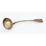 A Victorian silver plain fiddle pattern soup ladle, London, 1860, maker's mark rubbed, approx 8.5