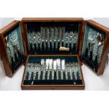 An Art Deco electro plated set of six fish knives and forks together with six fruit knives and