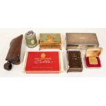 Smokers interest including cigarette boxes, cigar pipes, Colibri of London, plated boxed lighter and