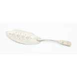 A George III silver fiddle pattern fish slice, the blade bright cut engraved decoration, by