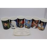 Six Elvis Presley China Mugs by artist Simon Mendez, Authorised by Elvis Presley Enterprises and