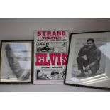 Two Framed Pictures Of Elvis and a carboard film poster , to Include One Portrait Drawing Of