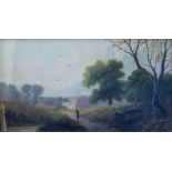 British School, late 19th Century, a pastoral landscape with a figure on a lane, oil on canvas, 25