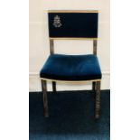 An Elizabeth II limed oak Silver Jubilee chair, with back rest and seat in velvet, plaque on