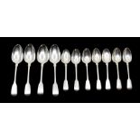 A suite of George III silver fiddle pattern flatware/spoons, maker William Chawner II, London