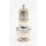 A George V silver baluster sugar caster, maker's mark rubbed, Birmingham 1911, approximate weight