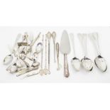 Assorted silver flatware, spoons, forks, dressing table silver, (some with loaded handles),