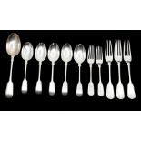 An Edwardian part suite of fiddle pattern flatware, maker William Hutton, London 1904, approximate