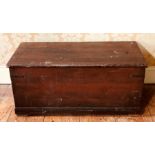 A 19th century grained pine blanket chest, three panel lid, rope side handles, moulded apron, raised