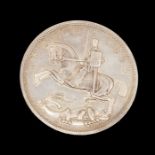 Coin, George V proof crown, 1935, raised edge, rev. stylized St George and the dragon, in the