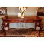 A Regency flame mahogany serving or hall table, probably Scottish, circa 1820, inverted breakfront