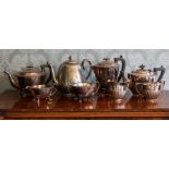 A parcel of assorted plated hollowwares, to include a four piece teaset, a three piece stop-fluted