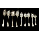 A composite suite of Georgian and Victorian silver flatware, old English and fiddle pattern, all