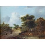 European School, late 19th Century, a rural landscape with a cottage and figures on a path in the