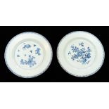 Two Chinese blue and white plates, Qianlong, one painted with a fish, a crab and a floral spray, the