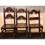 A set of six Charles II joined oak Yorkshire chairs, circa 1660, having a pair of arched splats