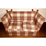 A traditional drop-arm two seater settee, tartan upholstery, width  154cm Provenance: Over Burrows