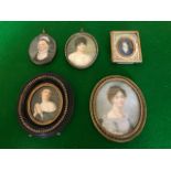 Five various antique portrait miniatures, one of Lady Loughborough, oval bust length wearing a white