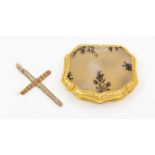 A late 18th or early 19th Century pocket snuff box, of cartouche form, polished agate hinged covers,