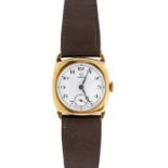 Omega, a 1930's gents 9ct gold Omega wristwatch, white enamel circular dial with subsidiary