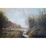 A..S..Warsop (British, late 19th Century), a rural landscape with a meandering stream, signed and