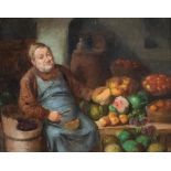Follower of Eduard von Grutzner, a monk in an interior sampling fruit, oil on panel. 20 by 25cm,