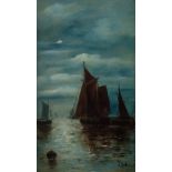 A..Rubeni (early 20th Century), marine scenes with fishing boats, indistinctly signed, oil on board,