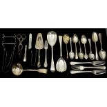 A parcel of mixed silver flatware, to include a pair of 17th Century Hanoverian pattern table