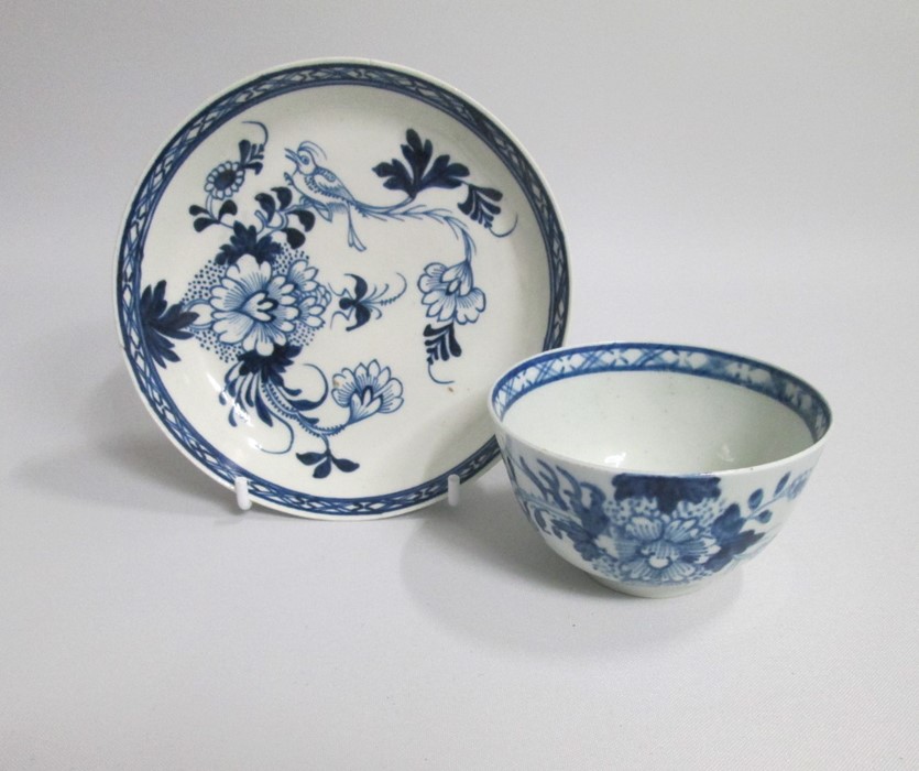 Liverpool Blue and White Tea Bowl and Saucer  painted with a bird on a branch Date Circa 1775 - Image 2 of 3