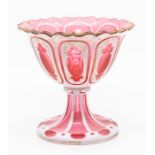 A mid 19th Century Bohemian ruby opaque cased glass footed bowl, circa 1860, ogee rim, trefoil