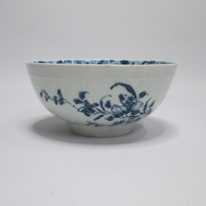 A Worcester Blue and White Bowl painted with feather mould floral sprays Date circa 1758  workman’