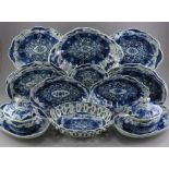 An eighteenth century Worcester hand-painted in blue porcelain part dessert service, 1775. Each