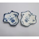 Two Worcester Blue and White  Leaf Shaped Pickle Dishes each painted with a variation of The