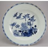 An eighteenth century Chinese hand-painted blue and white porcelain large serving plate, c.1770.